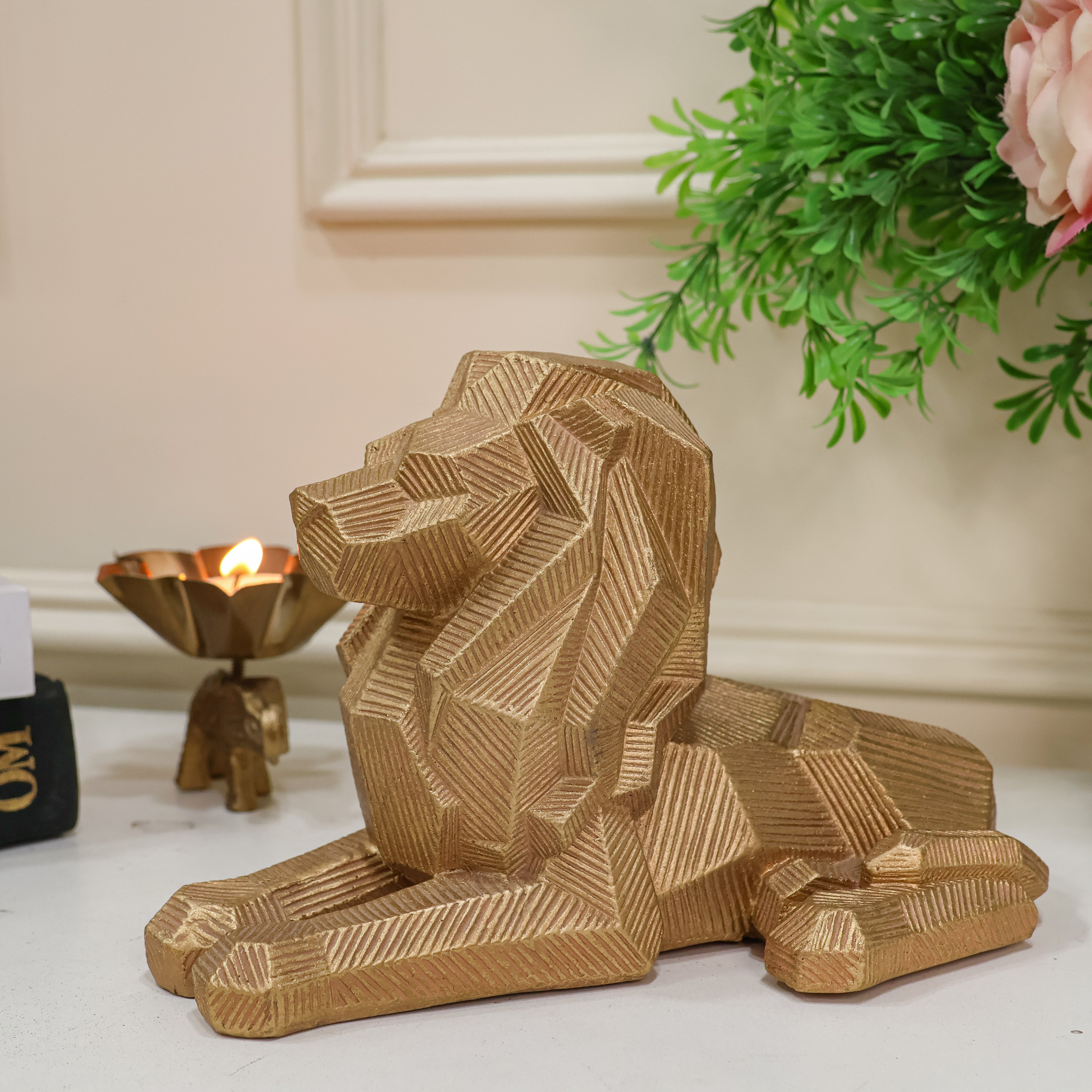 Regal Lion Decor Showpiece Gold