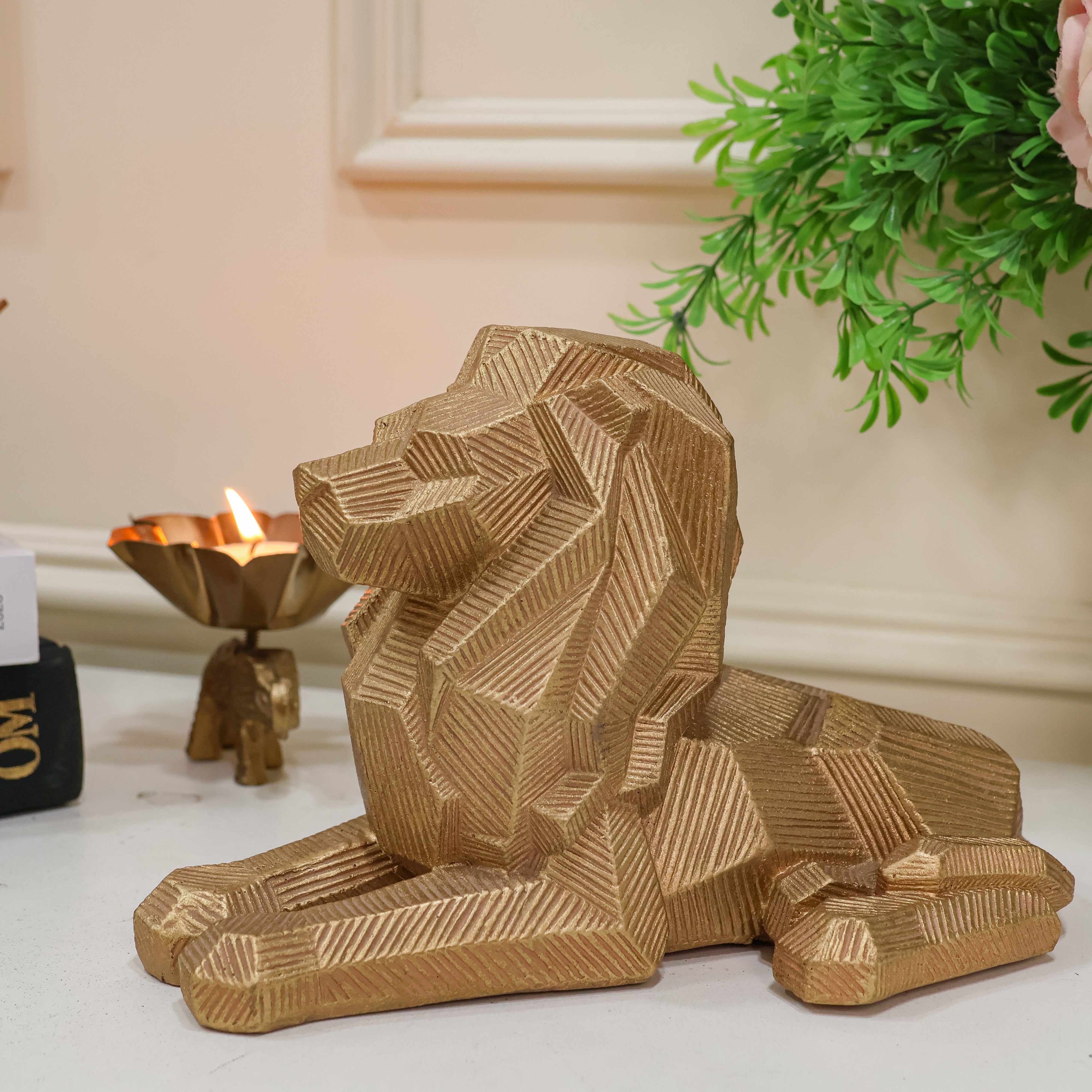 Regal Lion Decor Showpiece Gold