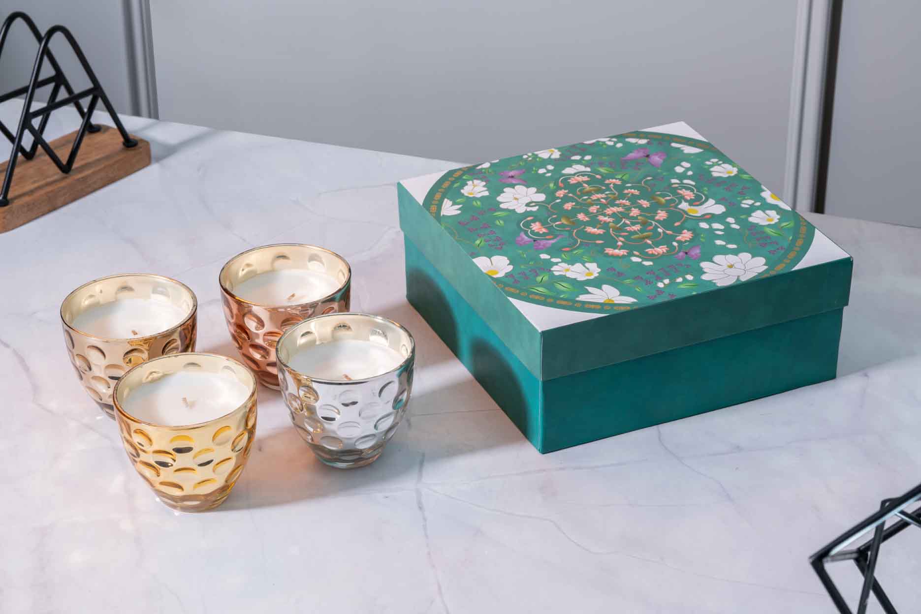 Glass Votive Holders in Multi Colour With Scented Wax (Pack Of 4)