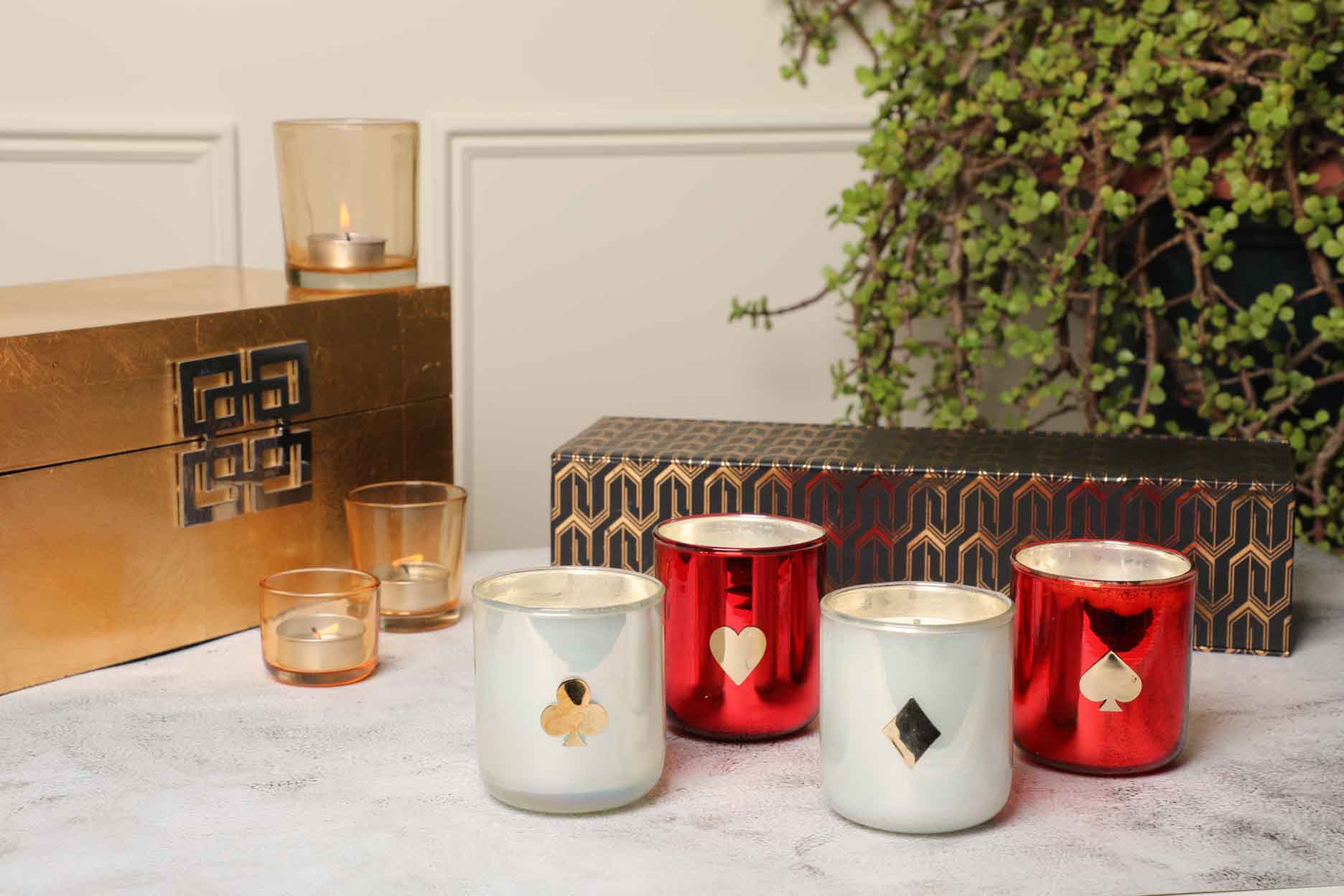 Poker Votives in Multi Colour With Scented Was (Pack Of 4)