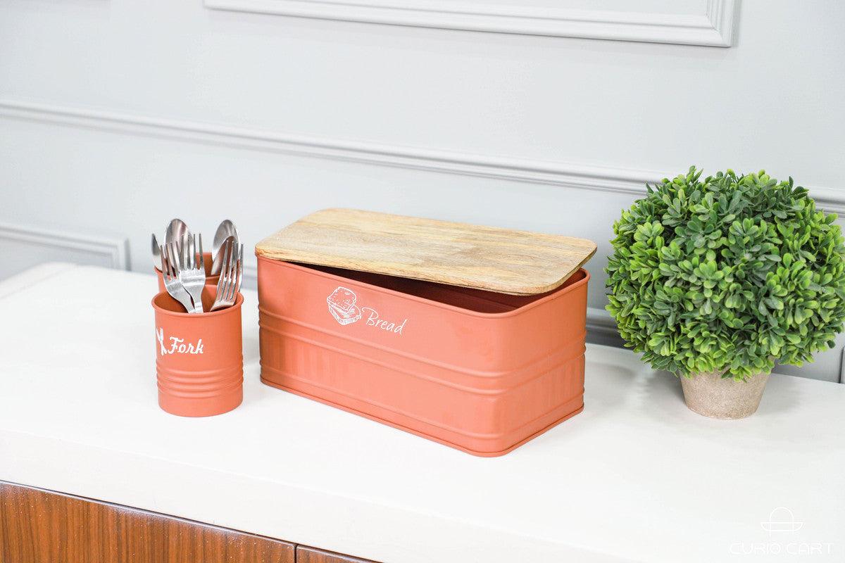 Metal Bread Box with Wooden Lid - Curiocart