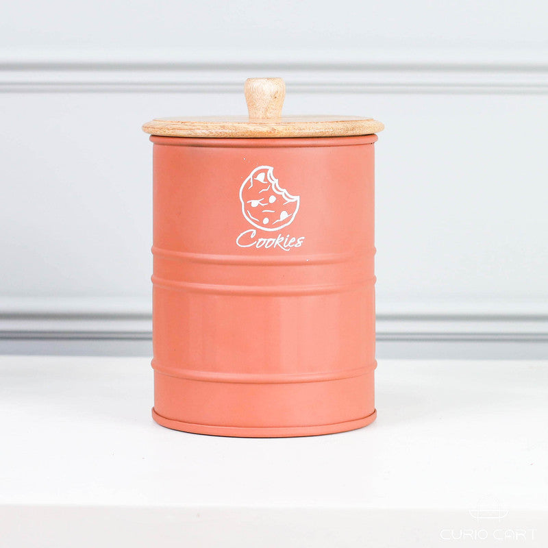 Metal Cookie Storage Canister with Wooden Lid - Curiocart