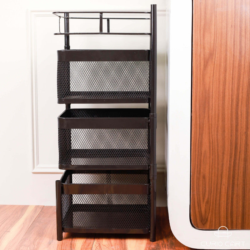 Craftbin 3-Tier Fruit and Vegetable Trolley Kitchen Rotating Rack Potato Stand Iron Kitchen Trolley - Curiocart