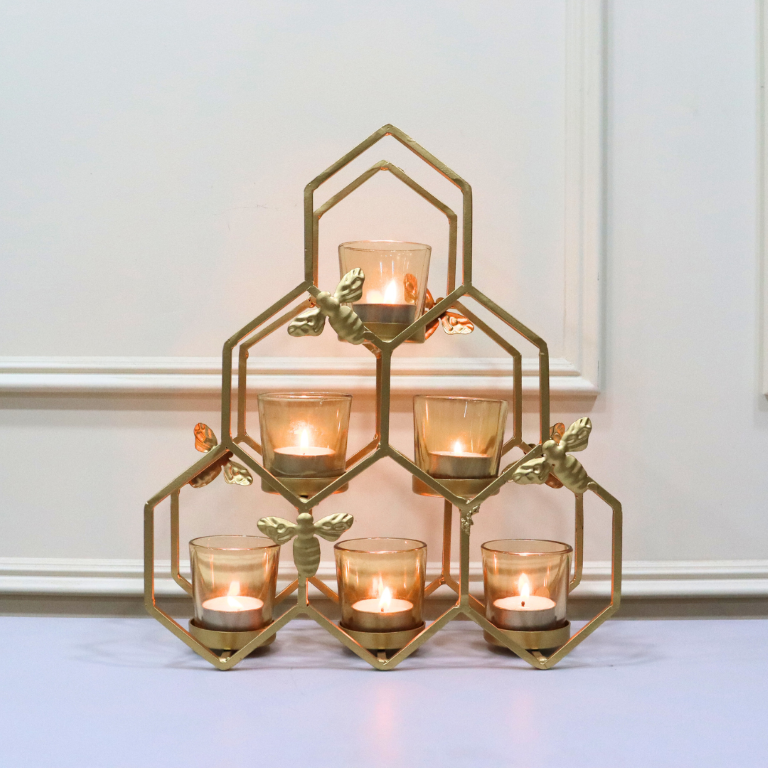 Beehive Golden T- Light Holder - Curiocart