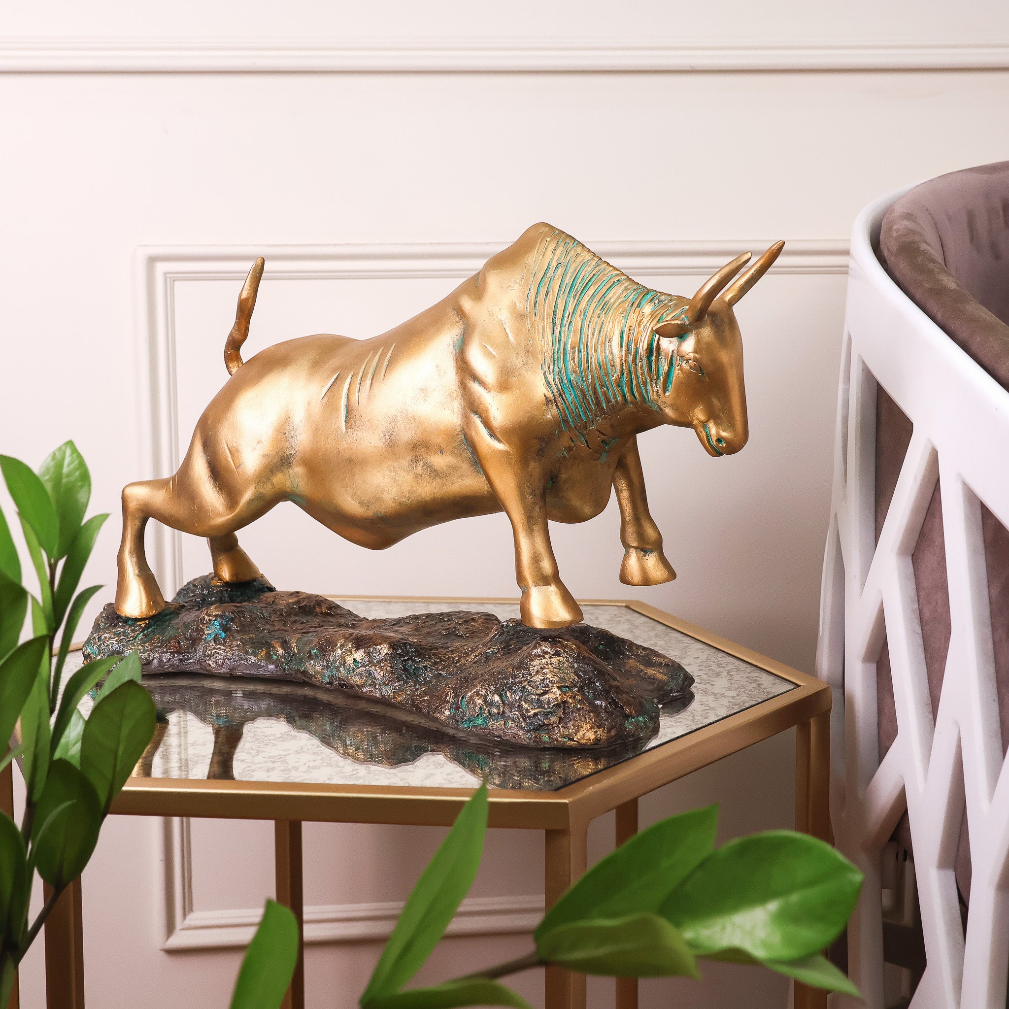 Majestic Patina Brass Bull Statue