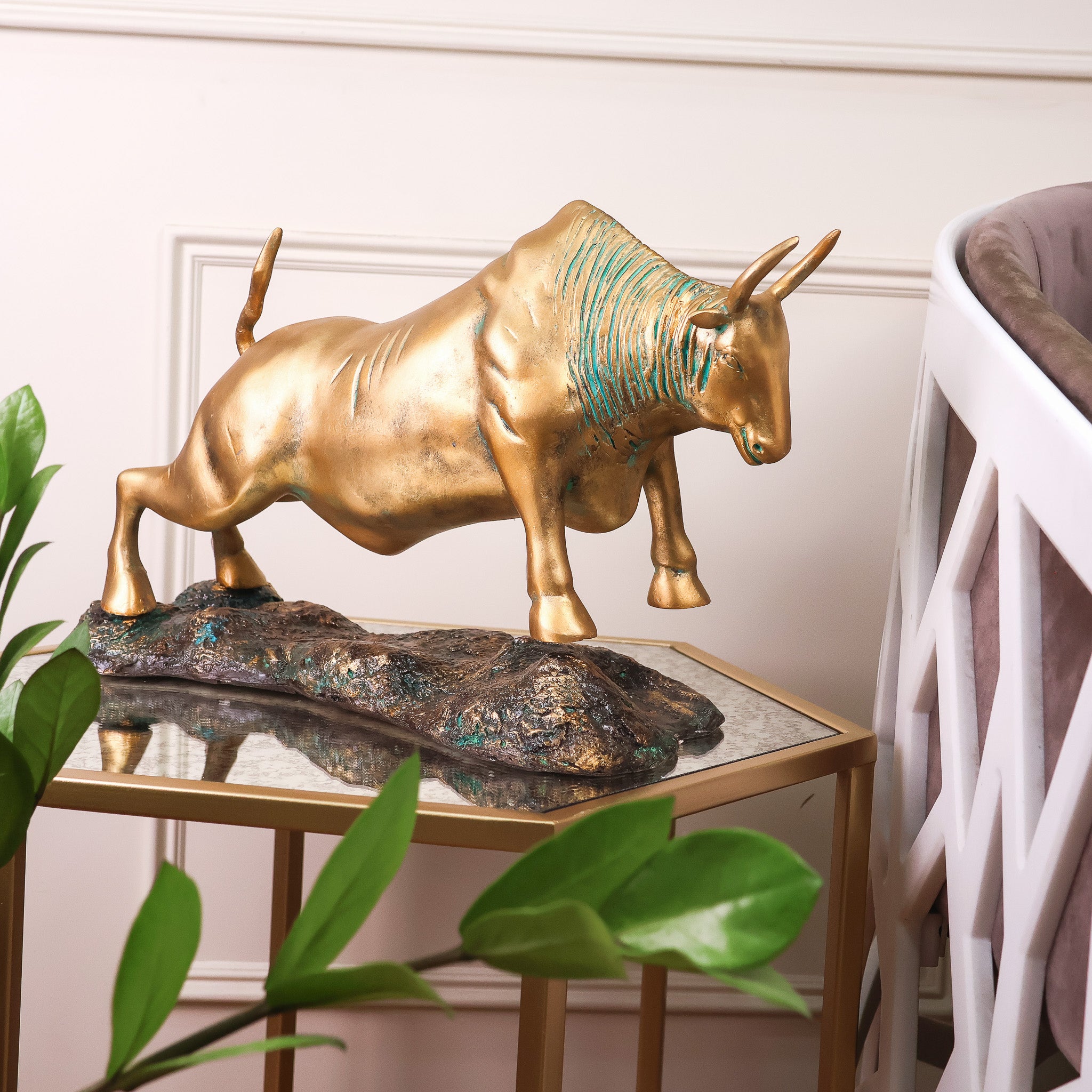 Majestic Patina Brass Bull Statue