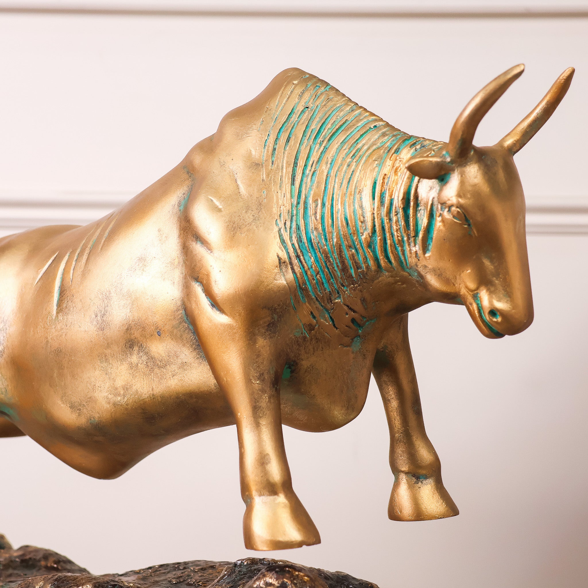 Majestic Patina Brass Bull Statue