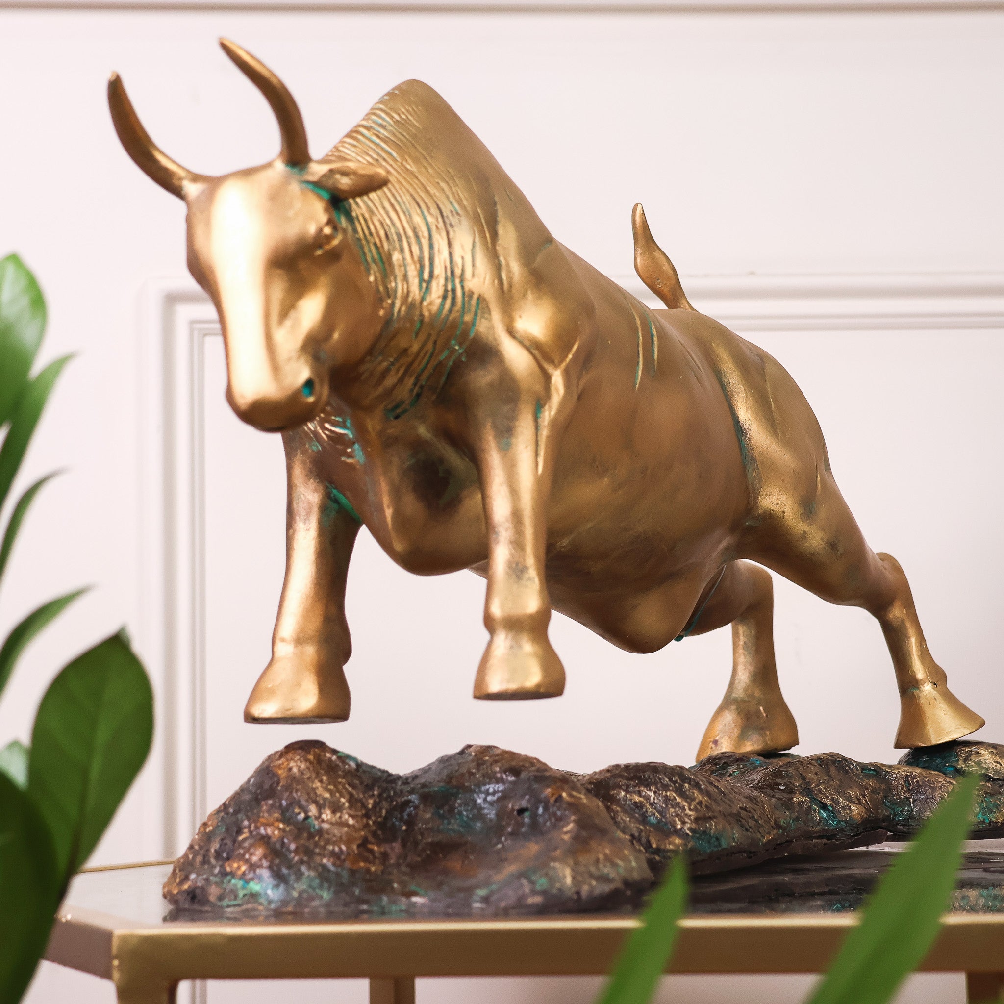 Majestic Patina Brass Bull Statue