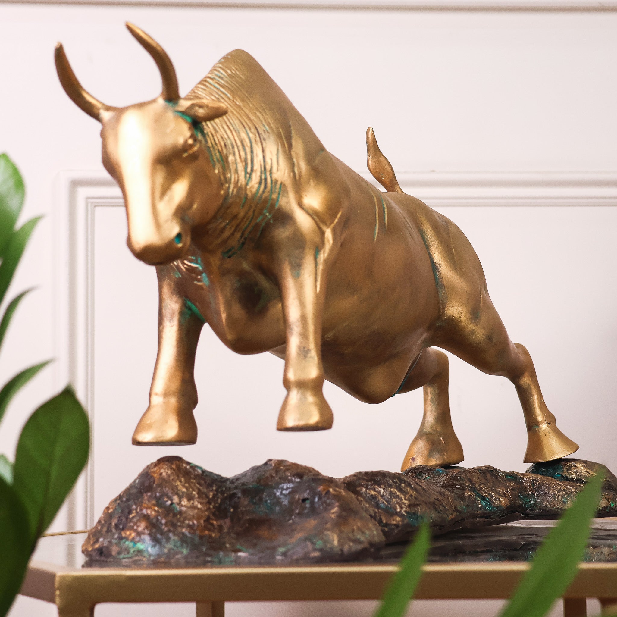 Majestic Patina Brass Bull Statue