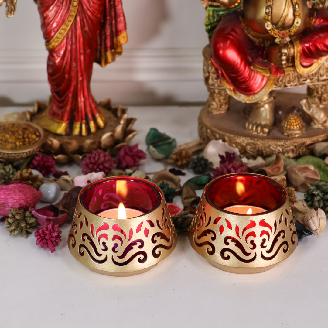 Metal Glass Diwali Votives - Set of 2