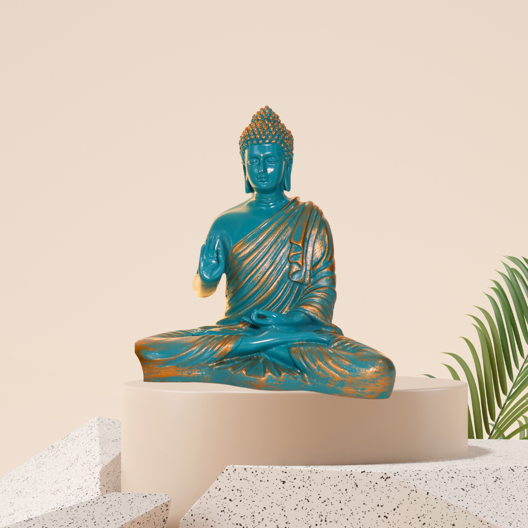 Patina Blue Buddha Statue