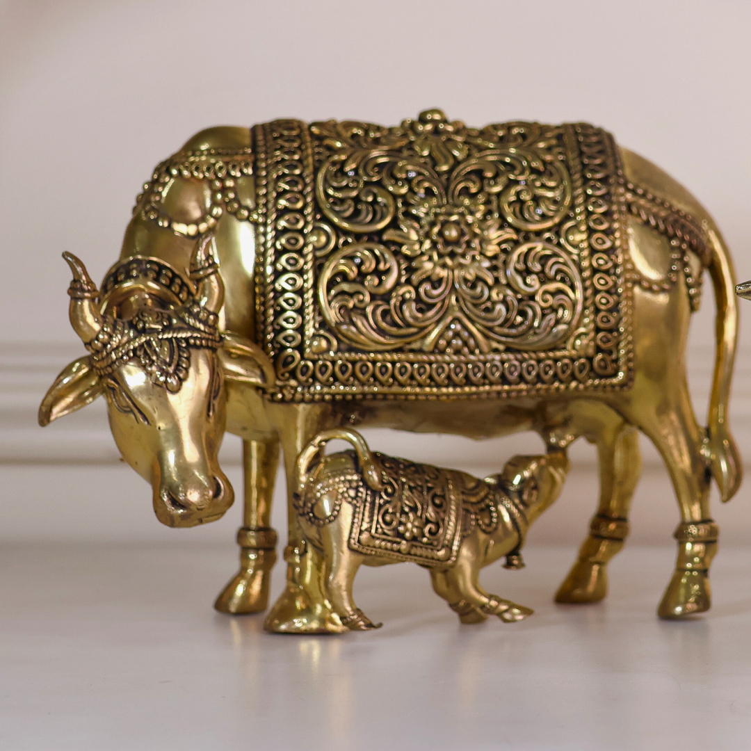 Kamdhenu Cow with Calf Figurine