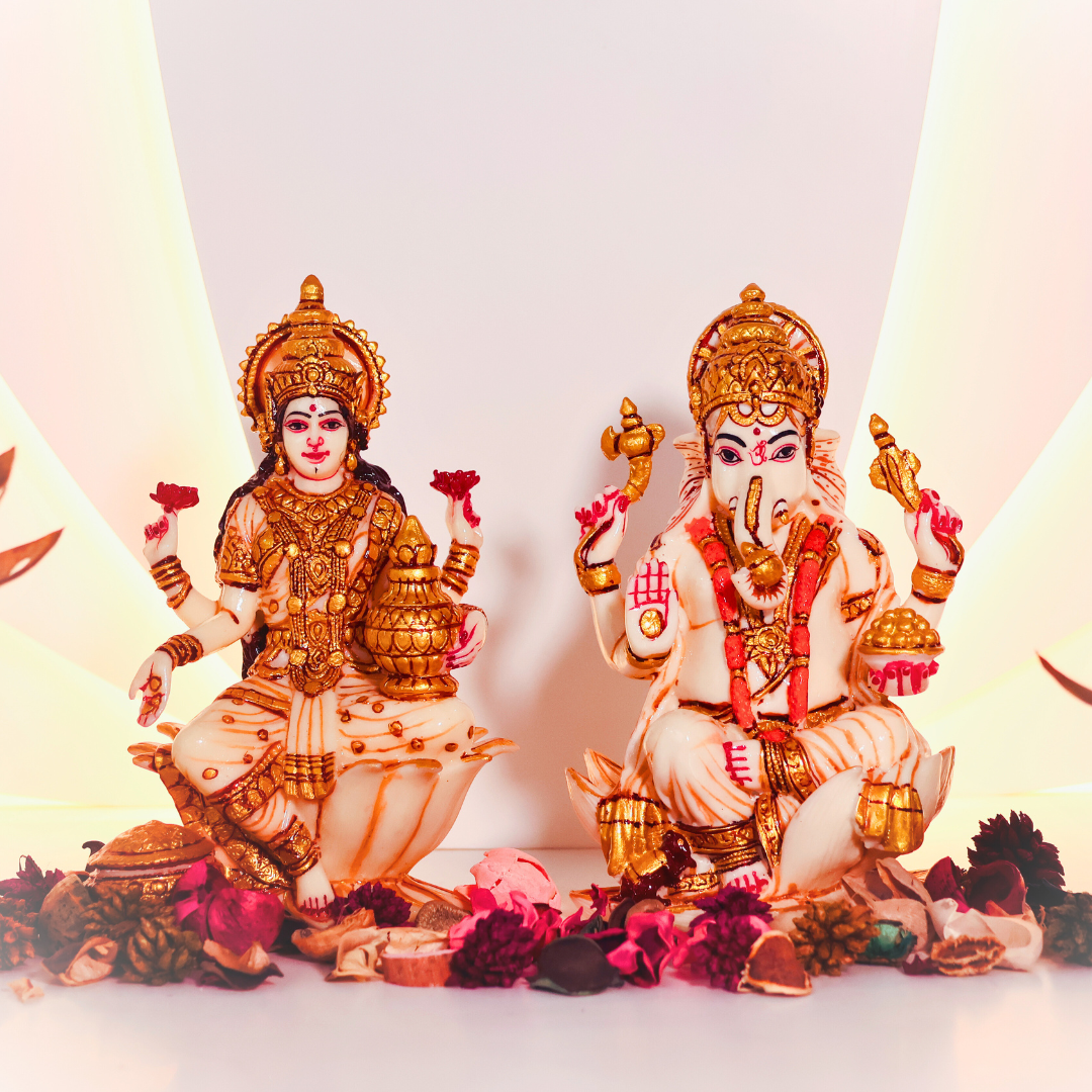 Ivory Grace Ganesha Lakshmi Statue Set