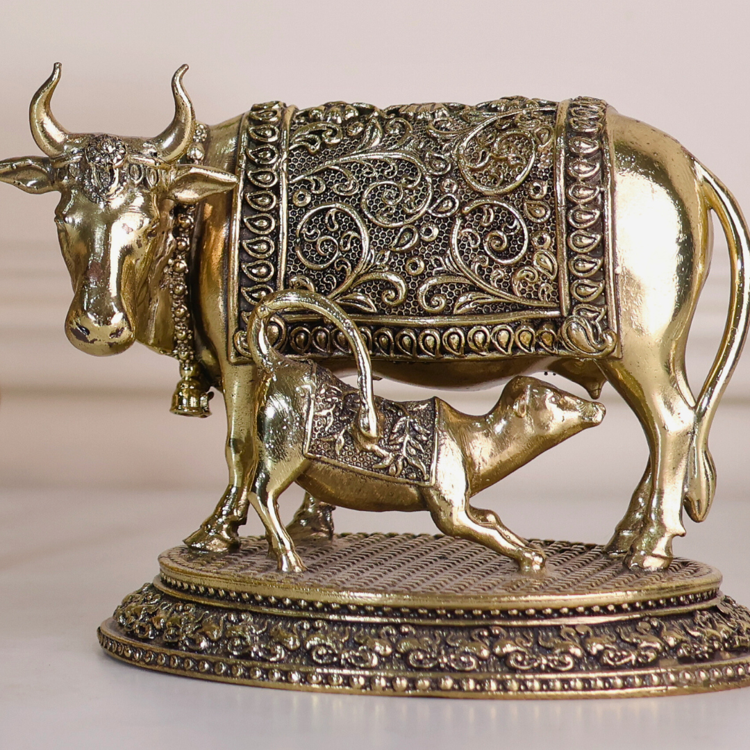 Kamdhenu Cow with Calf Figurine