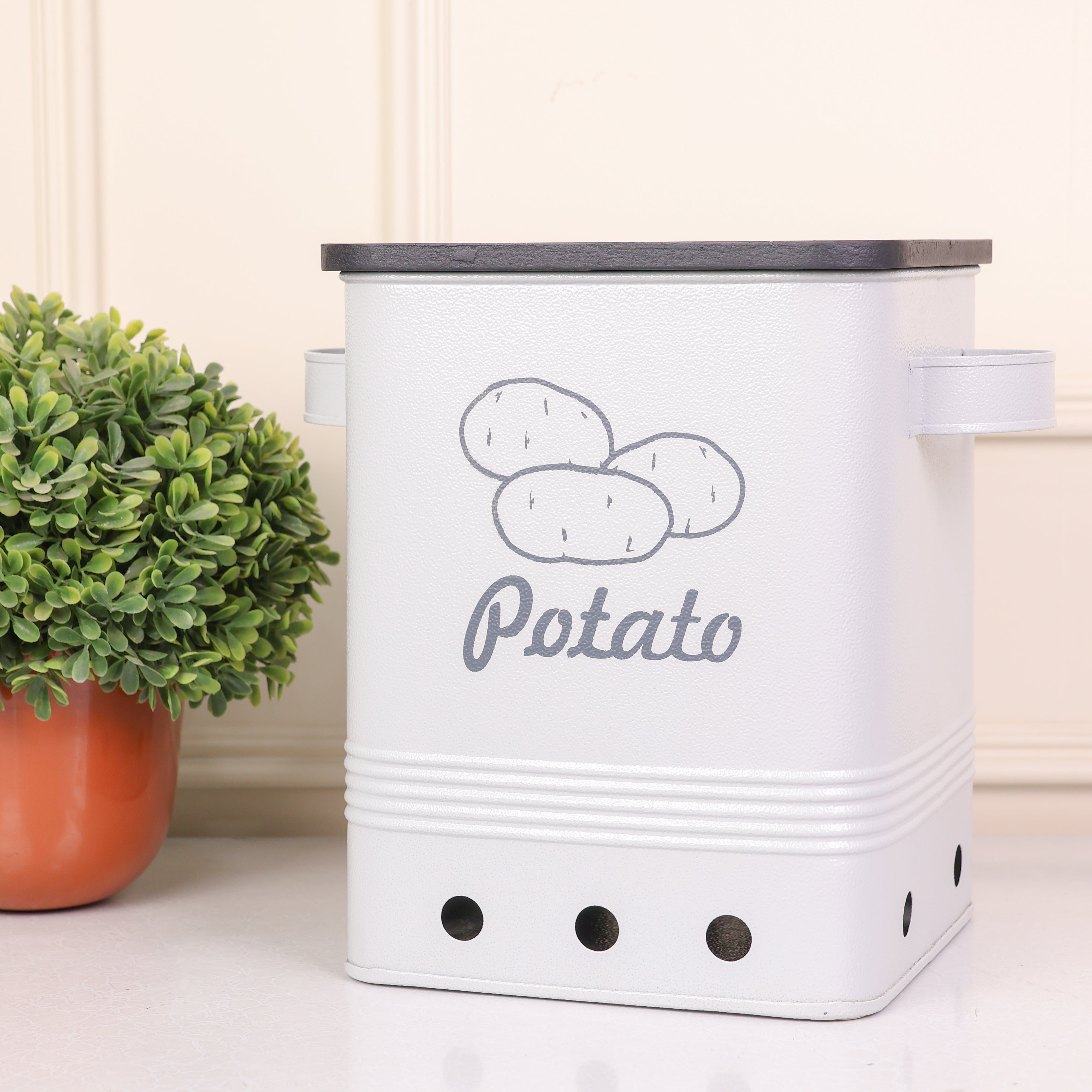 Square potato box with wooden Lid - Curiocart