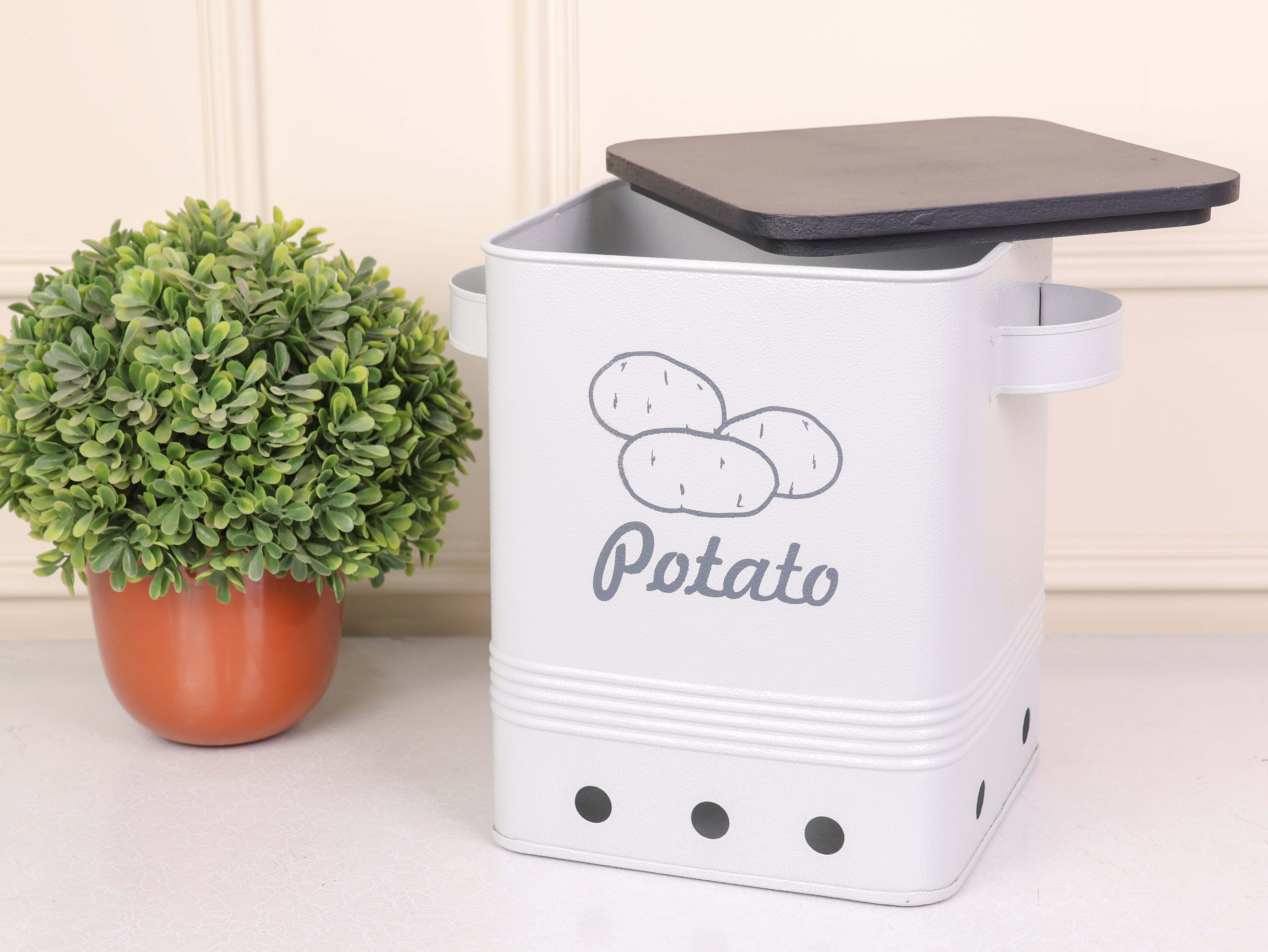 Square potato box with wooden Lid