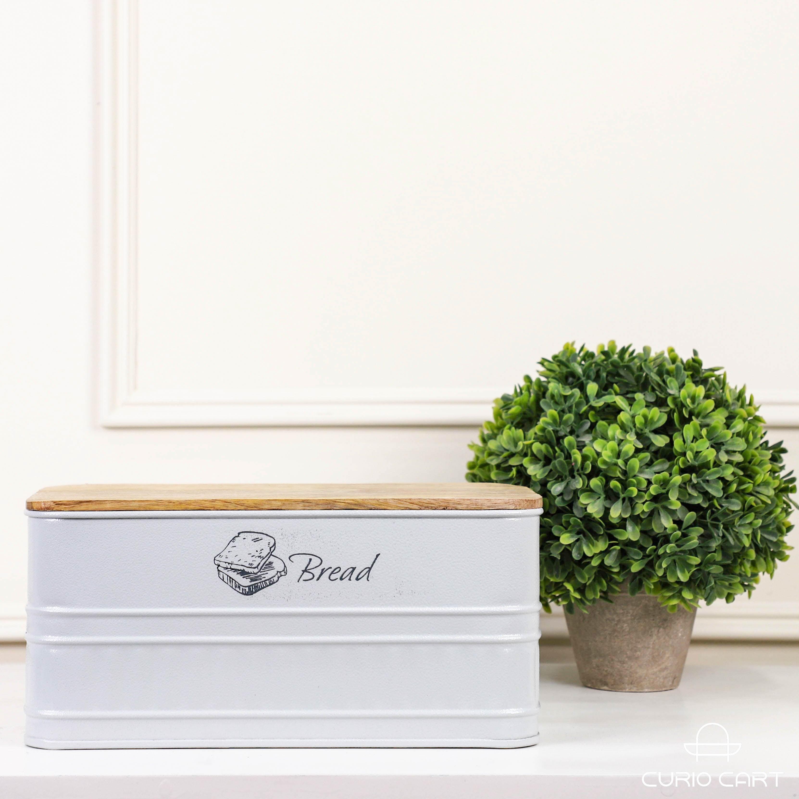 Metal Bread Box with  Wooden Lid