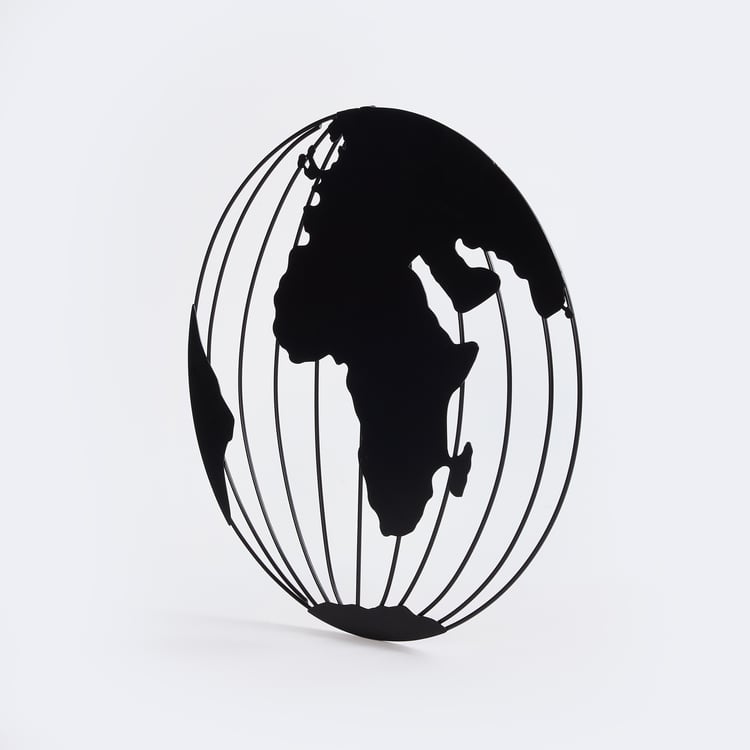 World Map Black Solid Metal Globe Wall Art SET of TWO