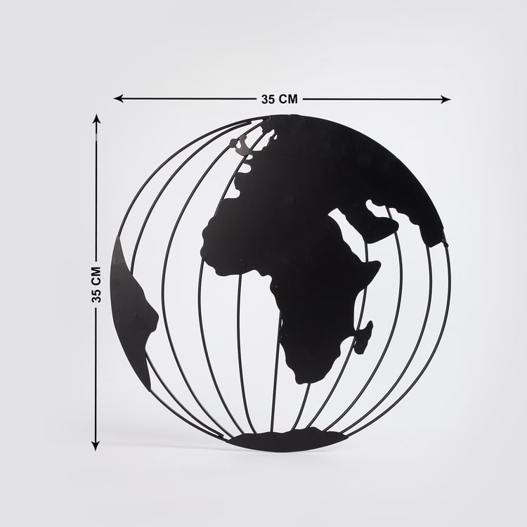 World Map Black Solid Metal Globe Wall Art SET of TWO