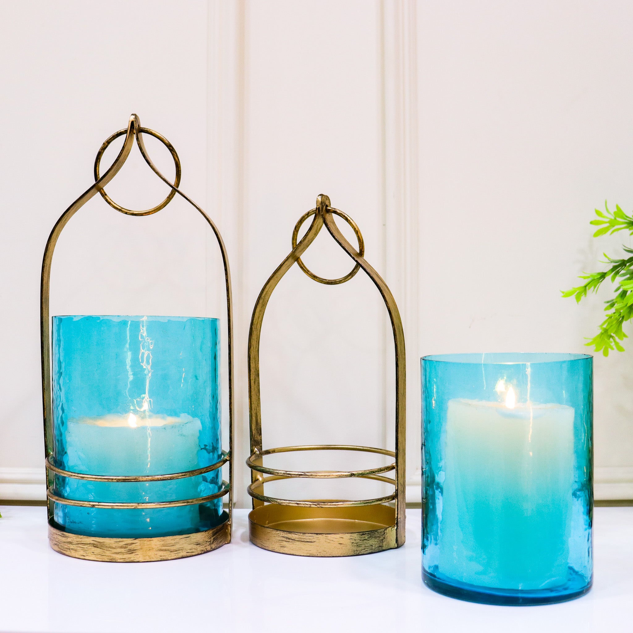 Copper & Teal Candle Holder: Set of 2