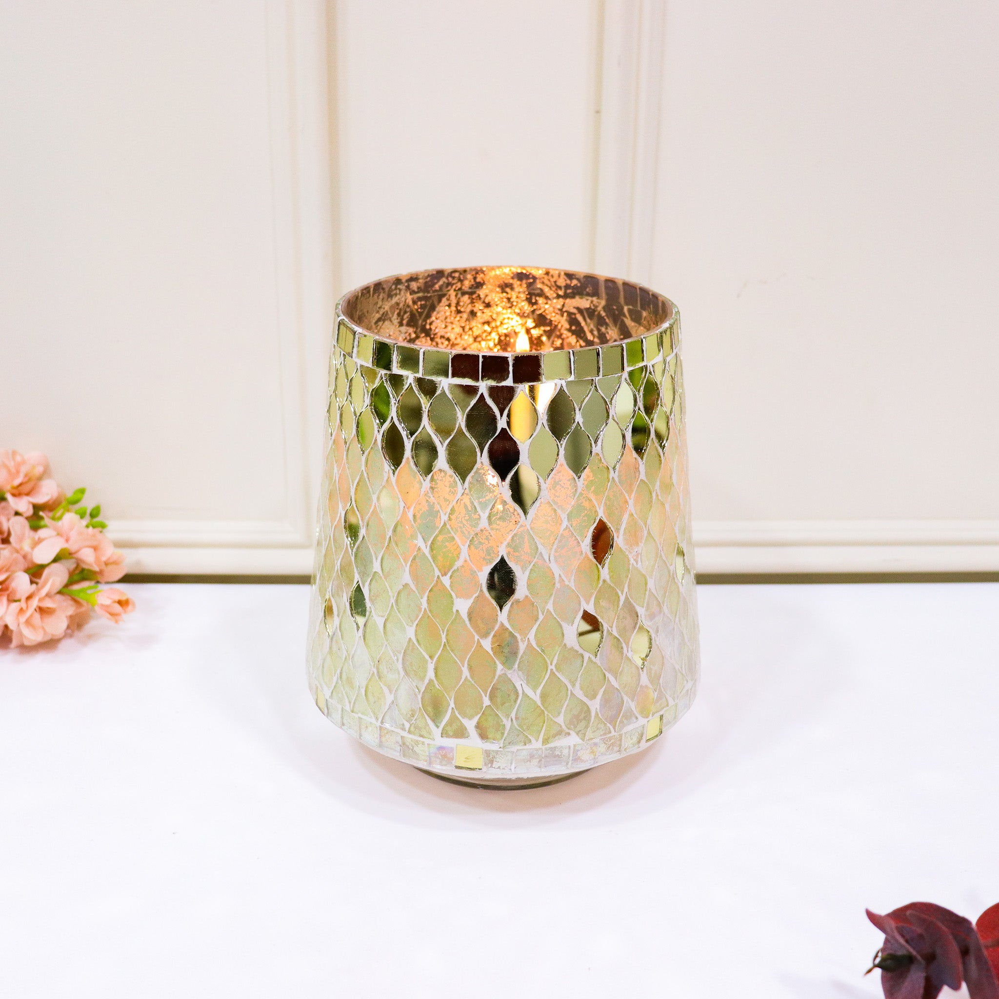 Metallic Accented Mosiac Glass Vase