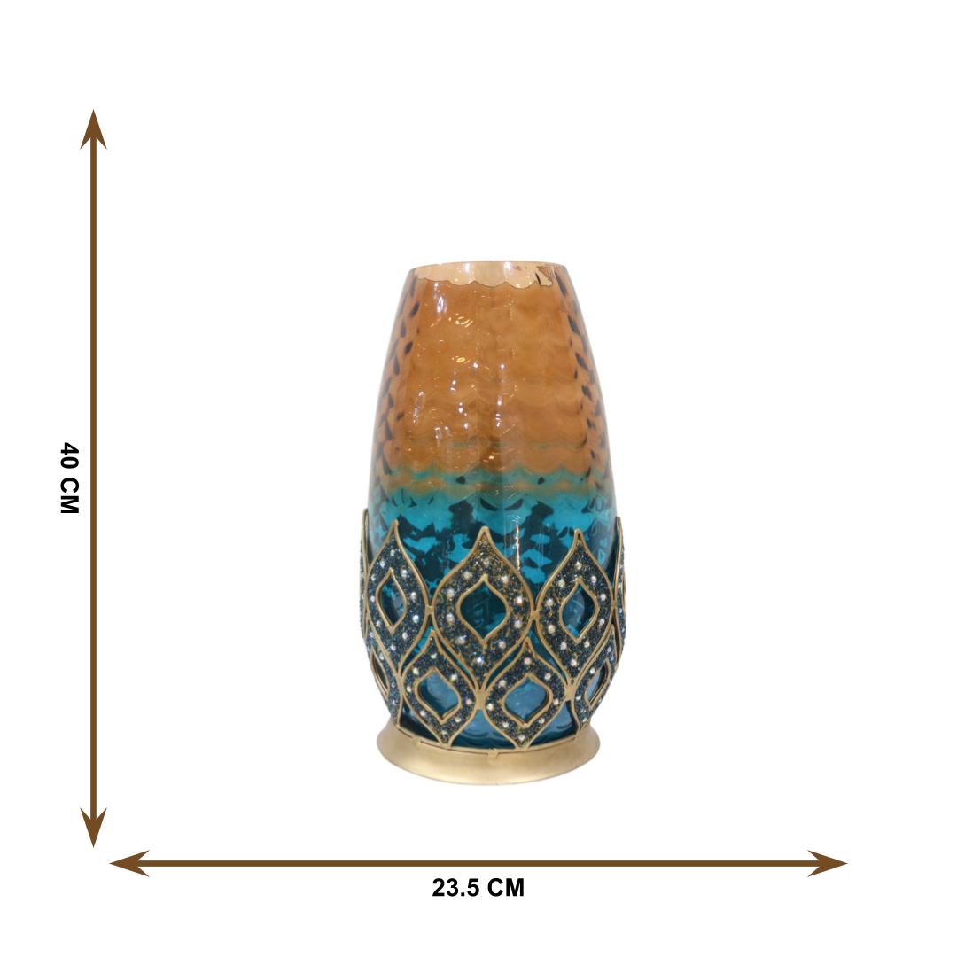 Peacock Glass Metalic Mosaic Vase