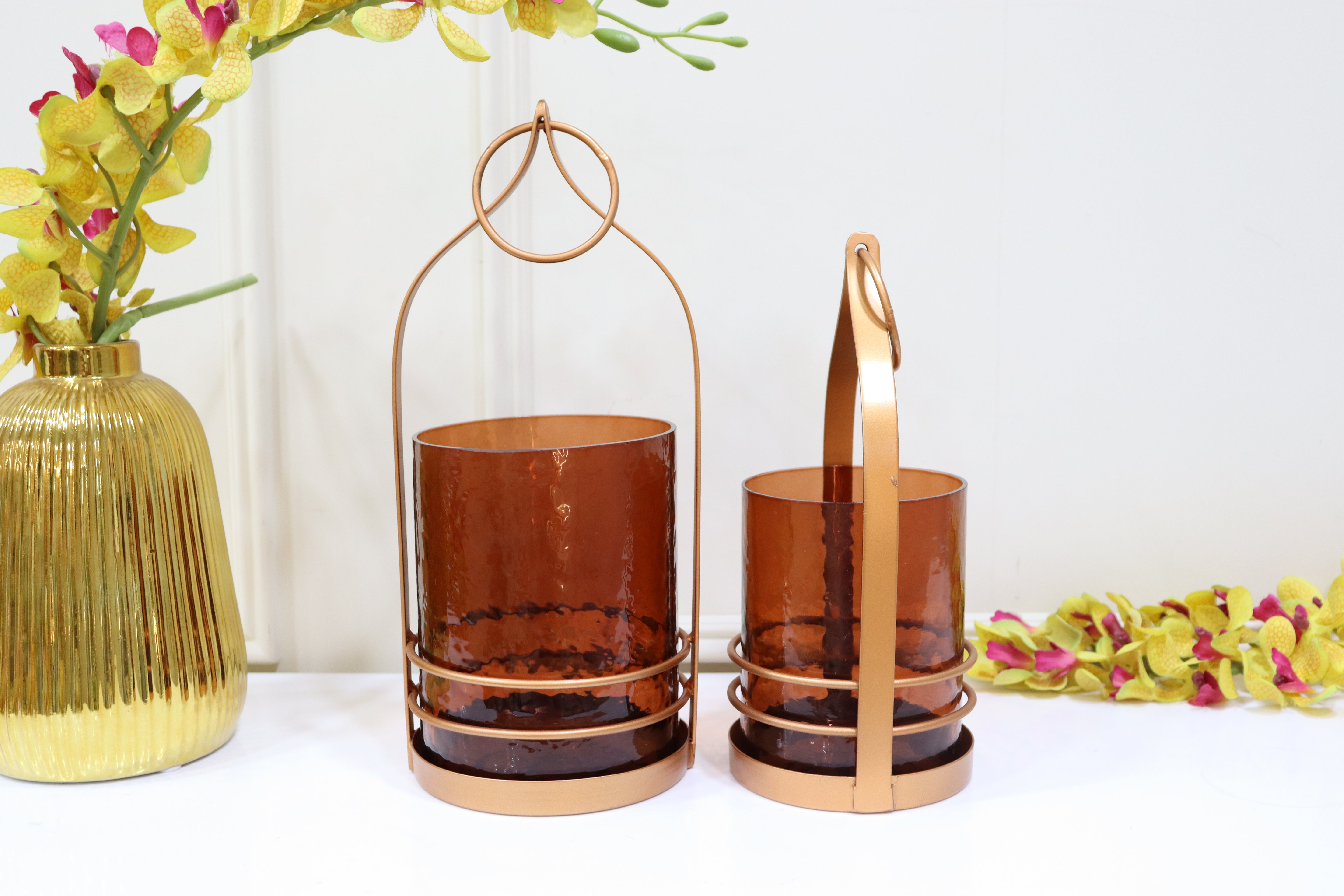 Copper & Brown Candle Holder: Set of 2