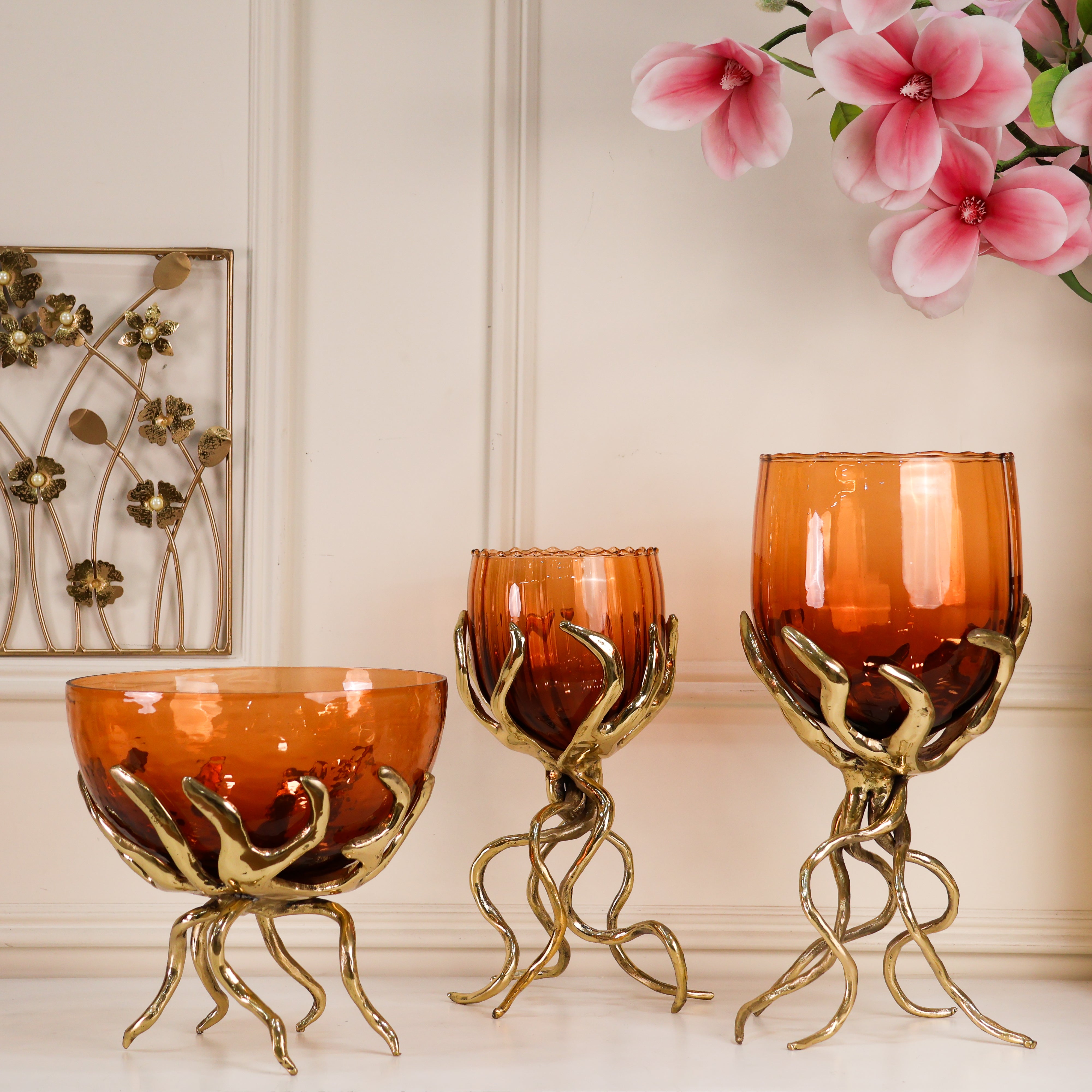 Enchanted Roots Lamp Set - BRASS & GLASS - SET OF 3