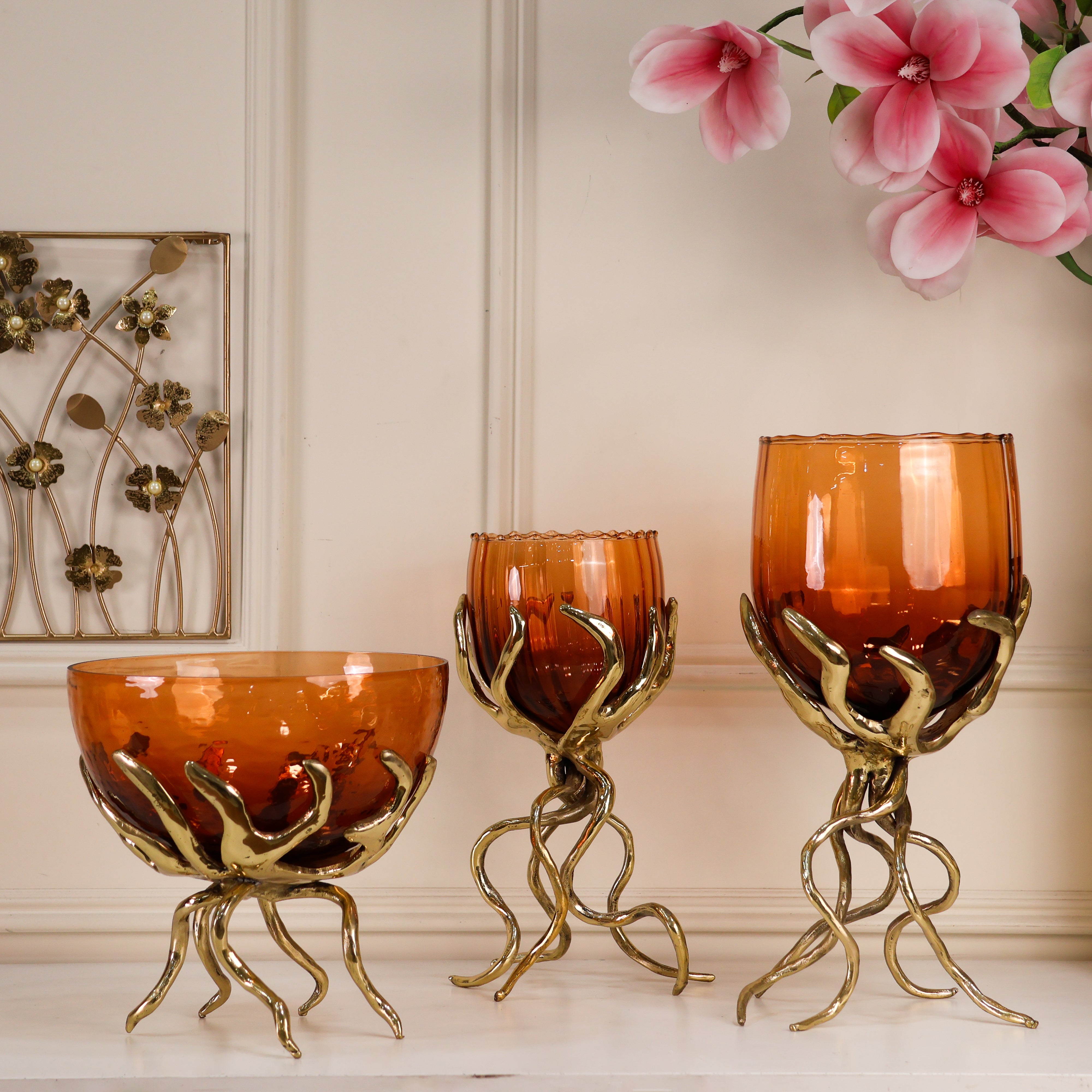 Enchanted Roots Lamp Set - BRASS & GLASS - SET OF 3