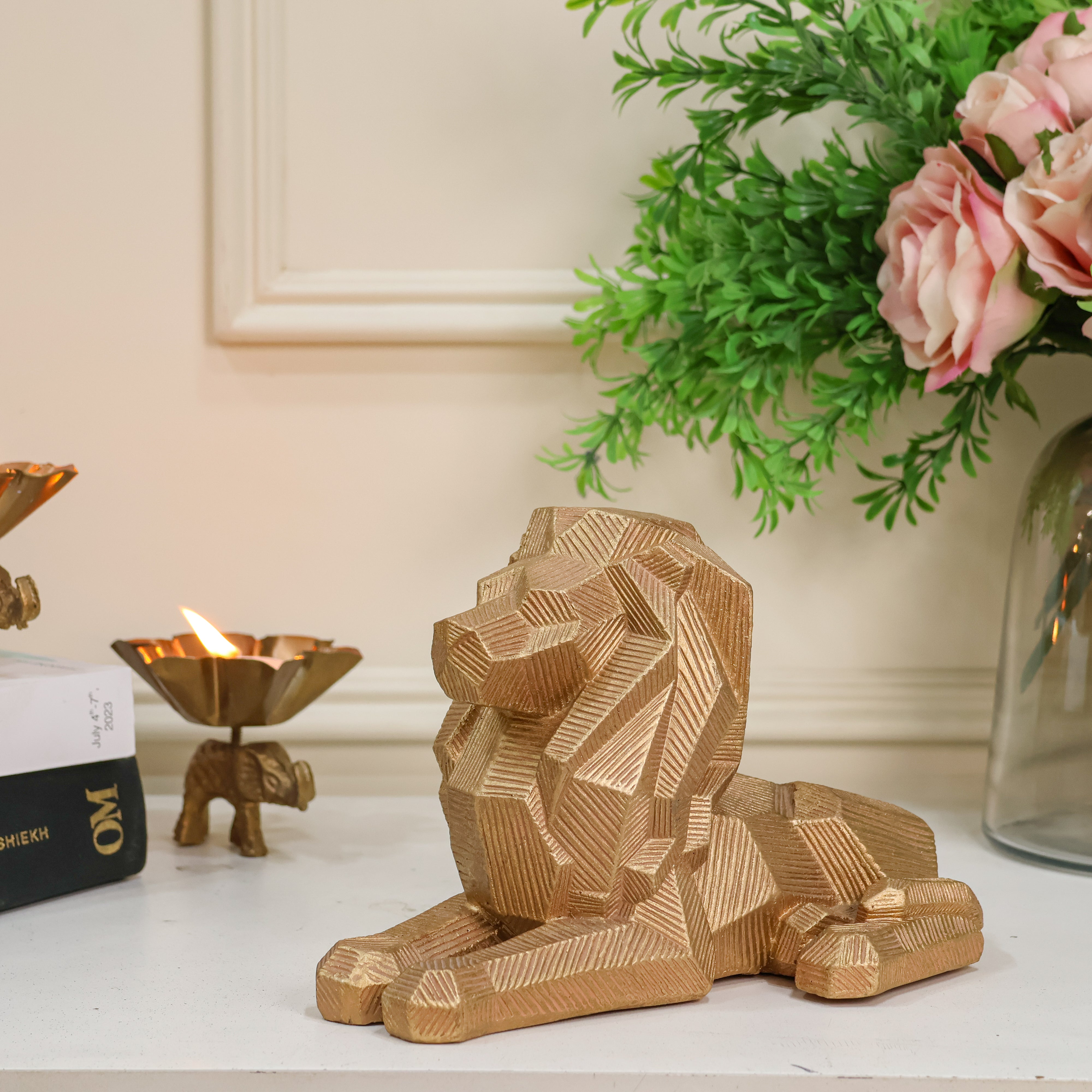 Regal Lion Decor Showpiece Gold