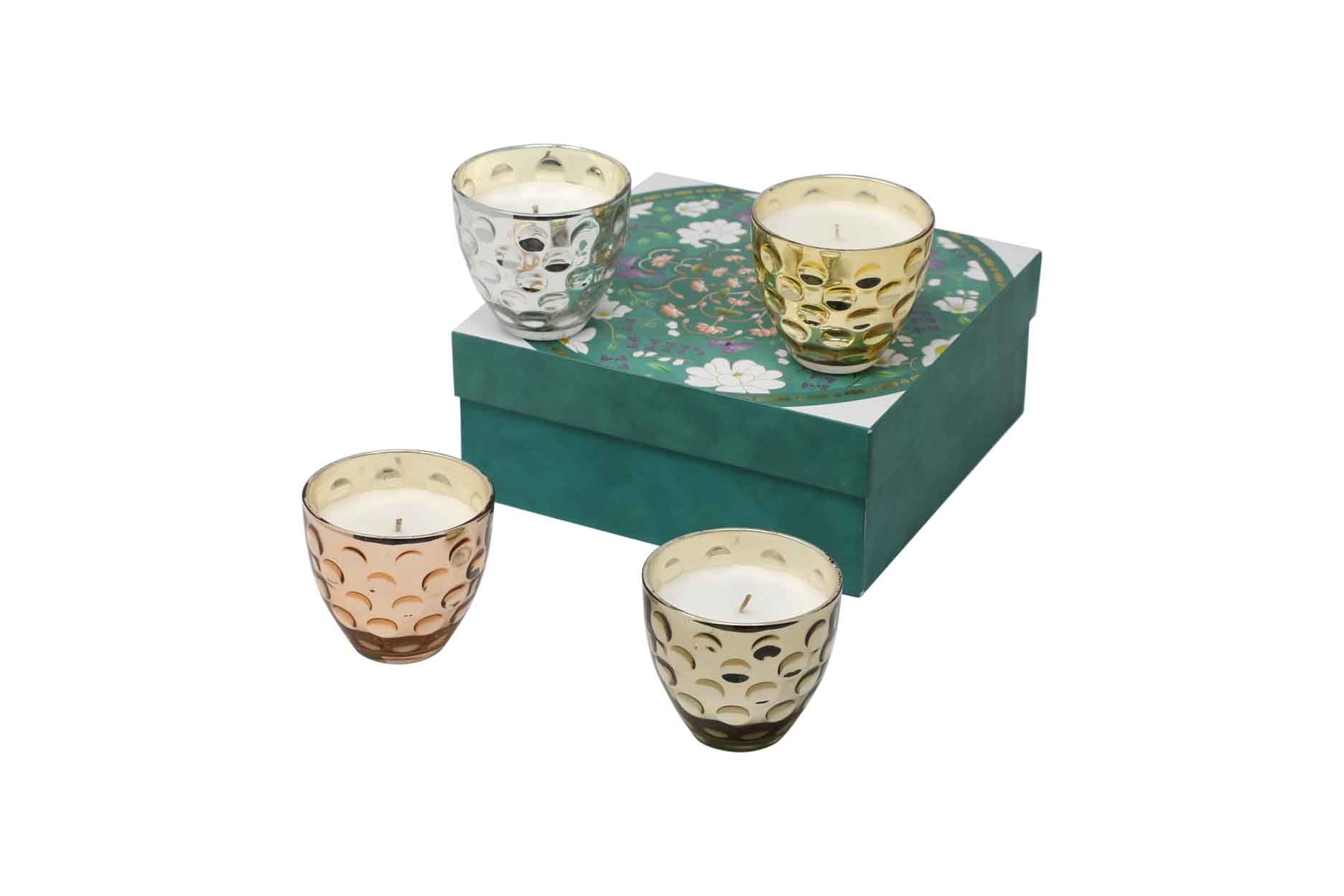Glass Votive Holders in Multi Colour With Scented Wax (Pack Of 4)